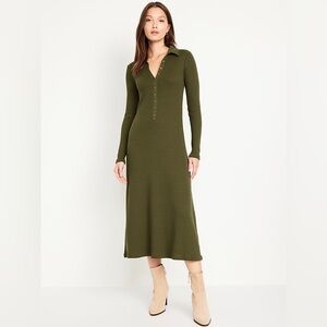Old Navy M Fit & Flare Henley Olive Midi Dress